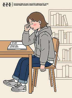 학생 손 포즈 생각 의자 일러스트 모션 휴식 책장 표정 앉기 책 학습 봄 공간 시간 도서관 춘곤증 국내일러스트 AI파일 계절 교육 가구 컨셉 신체부위 질병 파일형식 벡터