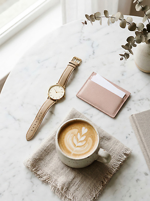 JPG 편집이미지 여유 커피 음료 탁자 아침 일상 카페 지갑 창가 손목시계 오브젝트 편집실사 AI포토 AI콘텐츠 주간 감정 시계 가구 장신구 창문 라이프 상점 CG 파일형식