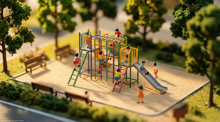JPG 나무 편집이미지 공원 어린이 벤치 모션 친구 미니어처 미끄럼틀 놀이기구 놀이터 즐거움 편집실사 AI컴퓨터그래픽 AI콘텐츠 식물 공공시설 감정 의자 관계 놀이 사람 모형 CG 파일형식