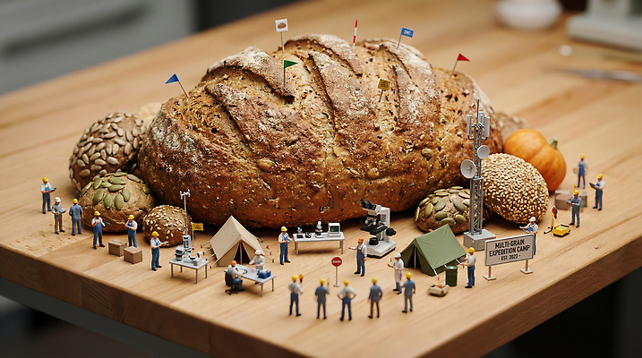 JPG 편집이미지 음식 빵 조각 모션 탁자 씨앗 장식 소풍 캠핑 미니어처 탐험 작업 편집실사 AI컴퓨터그래픽 AI콘텐츠 식물 가구 레저 야외활동 모형 CG 파일형식