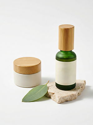 JPG 편집이미지 유리병 뷰티 화장품 상품 크림 친환경 유기농 대리석 스킨케어 유칼립투스 세럼 편집실사 AI포토 AI콘텐츠 식물 웰빙 재료 병_용기 환경 CG 파일형식