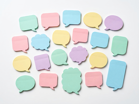 JPG 편집이미지 말풍선 커뮤니케이션 문구용품 아이디어 메모지 포스트잇 편집실사 AI포토 AI콘텐츠 컨셉 사무용품 CG 오브젝트 파일형식