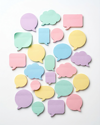 JPG 편집이미지 말풍선 커뮤니케이션 문구용품 아이디어 메모지 포스트잇 창의성 편집실사 AI포토 AI콘텐츠 컨셉 사무용품 CG 오브젝트 파일형식