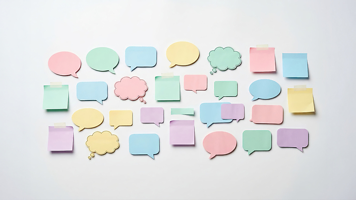 JPG 편집이미지 종이 말풍선 스티커 문구용품 아이디어 메모지 포스트잇 편집실사 AI포토 AI콘텐츠 컨셉 사무용품 CG 오브젝트 파일형식