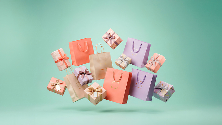 JPG 편집이미지 컬러 가방 선물 이벤트 공중 장식 선물상자 쇼핑 쇼핑백 소비 구매 포장지 패키지 이미지편집 AI컴퓨터그래픽 AI콘텐츠 잡화 포장 상자 파일형식