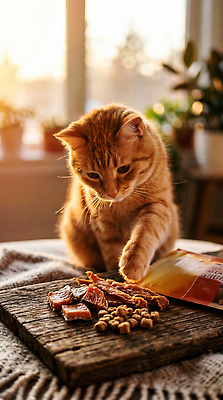 JPG 편집이미지 따뜻함 햇빛 고양이 먹이 나무판자 관심 오후 고양이먹이 편집실사 AI포토 AI콘텐츠 포유류 목재 반려동물 태양 CG 파일형식