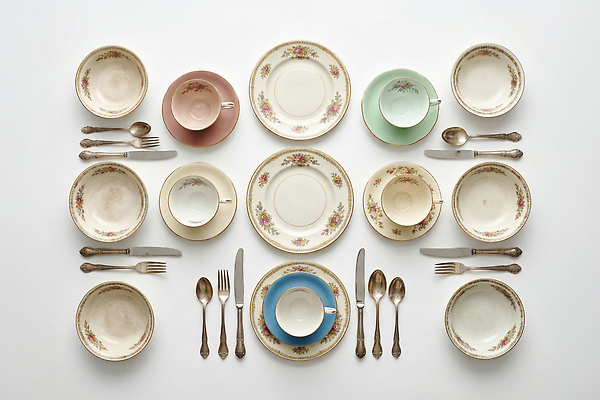 JPG 편집이미지 접시 분홍색 수저 초록색 파란색 금속 앤티크 도자기 편집실사 AI포토 AI콘텐츠 식기 컬러 재질 CG 파일형식