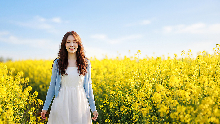 JPG 편집이미지 여자 행복 꽃밭 자연 하늘 웃음 풍경 일상 걷기 봄 산책 즐거움 유채 외출 유채밭 의료성형뷰티 편집실사 AI인물포토 AI콘텐츠 계절 꽃 감정 밭 모션 휴식 표정 사람 라이프 CG 생태계 파일형식 AI포토