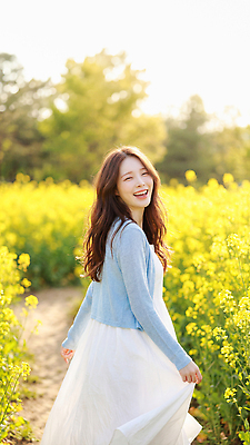 JPG 편집이미지 드레스 계절 여자 행복 꽃밭 자연 웃음 풍경 햇빛 걷기 봄 산책 시골 뷰티풀 유채밭 의료성형뷰티 편집실사 AI인물포토 AI콘텐츠 옷 꽃 감정 밭 모션 휴식 표정 사람 태양 CG 유채 생태계 파일형식 AI포토