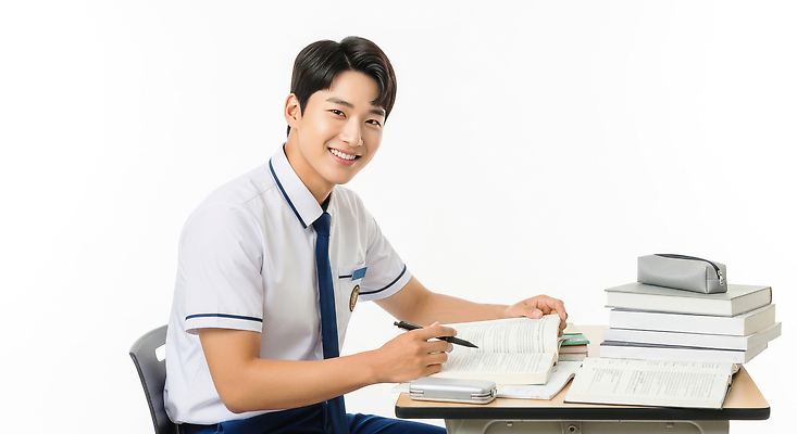 JPG 편집이미지 학생 교육 교복 남학생 청소년 수업 웃음 책 학습 공책 시간 집중 책상 교과서 의료성형뷰티 편집실사 AI인물포토 AI콘텐츠 옷 남자 가구 컨셉 문구용품 교재 표정 사람 CG 파일형식 AI포토