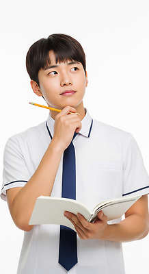 JPG 편집이미지 학생 옷 교육 교복 남학생 생각 청소년 학습 연필 공책 집중 고민 의료성형뷰티 편집실사 AI인물포토 AI콘텐츠 남자 감정 컨셉 문구용품 학용품 사람 필기구 CG 파일형식 AI포토