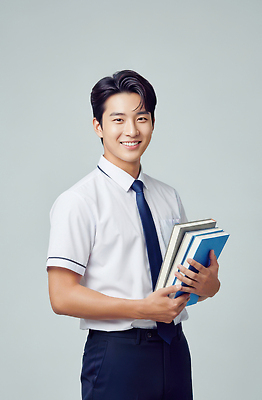 JPG 편집이미지 학생 교육 교복 남학생 셔츠 학교 청소년 넥타이 표정 웃음 책 학습 의료성형뷰티 편집실사 AI인물포토 AI콘텐츠 잡화 옷 남자 상의 사람 CG 파일형식 AI포토