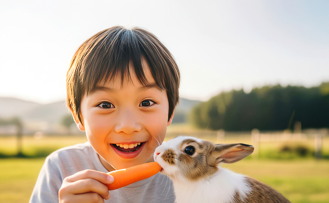 JPG 동물 편집이미지 행복 어린이 밭 자연 웃음 풍경 친구 농장 당근 토끼 체험학습 오후 의료성형뷰티 편집실사 AI인물포토 AI콘텐츠 감정 농업 포유류 관계 뿌리채소 표정 사람 반려동물 체험 CG 생태계 파일형식 AI포토