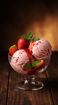 JPG 편집이미지 그릇 과일 딸기 아이스크림 디저트 여름 냉동 맛 민트 딸기아이스크림 스쿱 편집실사 AI포토 AI콘텐츠 식기 계절 음식 컨셉 허브 CG 파일형식