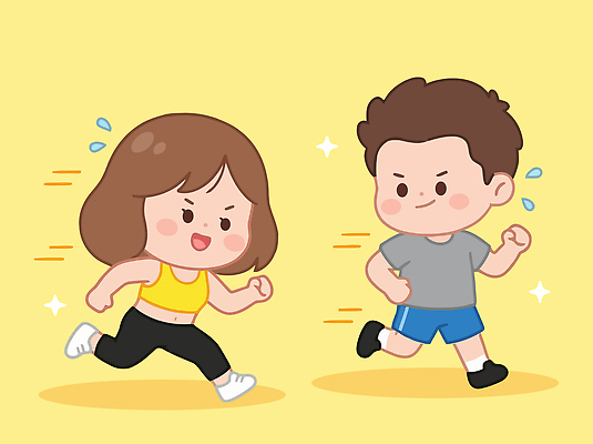 라이프스타일 여자 남자 스포츠 다이어트 일러스트 모션 건강 취미 일상 운동복 달리기 운동 노란색 헬스 힘 경쟁 운동장 목표 즐거움 땀 국내일러스트 AI파일 옷 감정 컬러 컨셉 스포츠시설 사람 라이프 생활 공간 파일형식 벡터