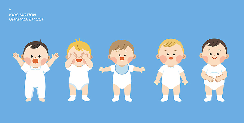 캐릭터 손 포즈 일러스트 장난 모션 놀이 표정 웃음 세트 아기 즐거움 유아복 일러캐릭터 AI파일 옷 감정 사람 신체부위 아기용품 파일형식 벡터