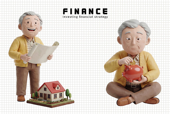 PSD 편집이미지 할아버지 노년 주택 앉기 금융 경제 모형 동전 저축 저금통 재산 목표 계획 분석 투자 점토 전략 재정 편집3D 남자 컨셉 돈 비즈니스 모션 성인 건물 3D 파일형식