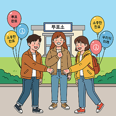 학생 일러스트 청소년 미래 함께함 웃음 손짓 친구 청춘 투표 선거 민주주의 풍선 시민 소통 기념사진 참여 투표소 국내일러스트 AI파일 컨셉 관계 모션 표정 사람 국민 파일형식 벡터