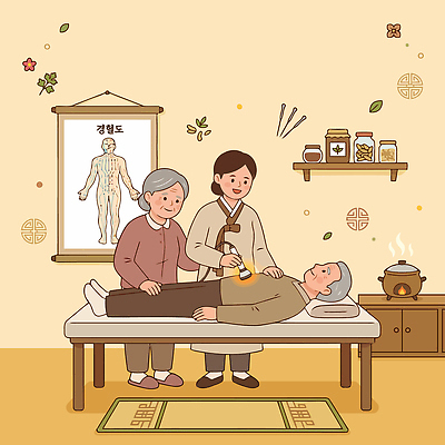 노년 행복 일러스트 건강 관리 치료 약 한의학 약재 침대 지압 직원 한의원 치료사 국내일러스트 AI파일 직업 감정 가구 의학 병원 성인 마사지 파일형식 벡터