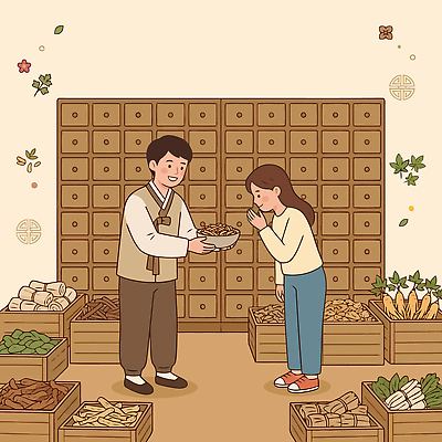 식물 전통 손 여자 남자 문화 포즈 일러스트 건강 대화 설명 치료 한의학 약재 약초 약국 고객 정리 한의원 한약방 한의사 관심 국내일러스트 AI파일 의학 모션 병원 말하기 사람 신체부위 약 의사 풀 파일형식 벡터