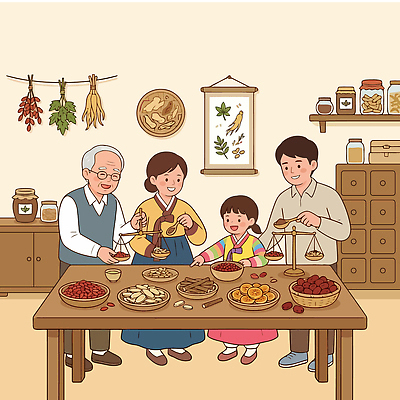 전통 할아버지 문화 어린이 음식 일러스트 식재료 재료 가족 모션 엄마 한국 저울 상점 한의학 한의원 계량 국내일러스트 AI파일 노년 남자 아시아 의학 관계 병원 사람 파일형식 벡터