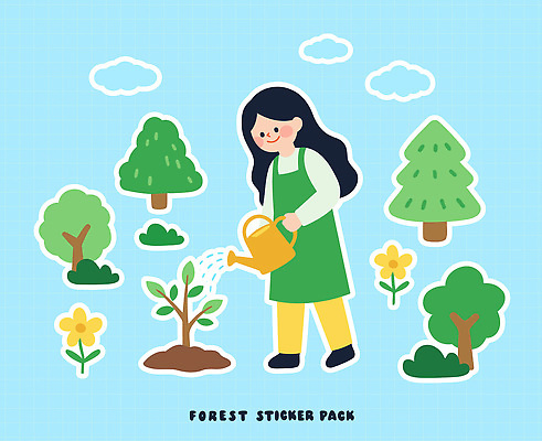 나무 식물 공원 꽃 스티커 일러스트 모션 자연 하늘 소녀 환경 정원 식목일 나무심기 가꾸기 국내일러스트 AI파일 공공시설 여자 기념일 어린이 생태계 심기 파일형식 벡터