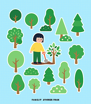 나무 식물 어린이 스티커 일러스트 모션 자연 일상 환경 흙 도구 숲 식목일 나무심기 심기 국내일러스트 AI파일 기념일 사람 라이프 생태계 파일형식 벡터