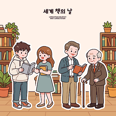 노년 문화 일러스트 청소년 여러명 성인 책 학습 독서 교양 도서관 주말 국내일러스트 AI파일 교육 다수 사람 파일형식 벡터