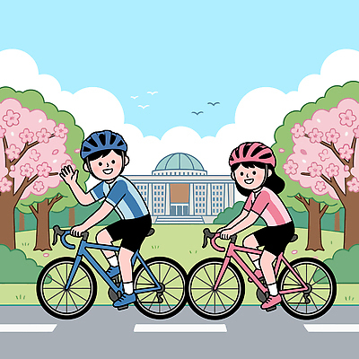 도로 어린이 일러스트 모션 취미 친구 운동 자전거 봄 벚꽃 즐거움 국회의사당 사이클링 국회 국내일러스트 AI파일 계절 꽃 감정 길 관계 교통시설 건강 사람 바이크 육상스포츠 파일형식 벡터