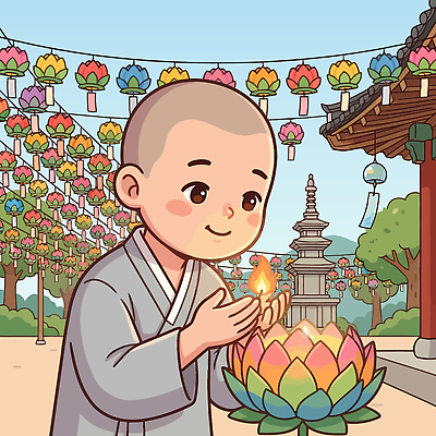 전통 남자 종교 문화 불교 일러스트 촛불 조명 한국 야외 평화 기도 등불 사원 의식 승려 연등 연등축제 국내일러스트 AI파일 아시아 컨셉 초 사람 축제 성직자 불교용품 파일형식 벡터