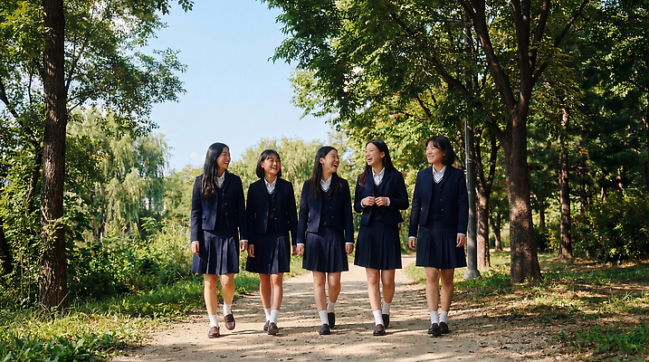 JPG 나무 편집이미지 학생 공원 길 유니폼 학교 자연 이야기 대화 여름 친구 소풍 걷기 즐거움 편집실사 AI인물포토 AI콘텐츠 식물 옷 계절 공공시설 교육 감정 관계 모션 말하기 야외활동 CG 생태계 파일형식 AI포토