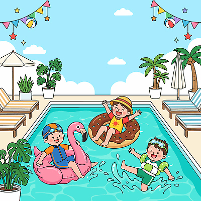 식물 여자 남자 수영복 어린이 의자 일러스트 모션 놀이 수영장 야외 장식 물 여름 친구 수영 파라솔 즐거움 튜브 풀빌라 국내일러스트 AI파일 자연요소 옷 계절 감정 가구 관계 숙소 사람 수상스포츠 파일형식 벡터