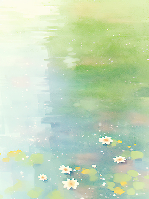 JPG 식물 꽃 잎 일러스트 자연 풍경 물 여름 햇빛 연못 물가 수면 수중식물 조용 국내일러스트 AI일러스트 AI콘텐츠 자연요소 계절 태양 생태계 파일형식