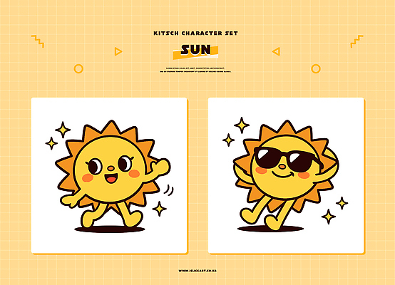 캐릭터 일러스트 모션 표정 웃음 선글라스 태양 노란색 귀여움 즐거움 이미지 일러캐릭터 AI파일 자연요소 감정 안경 컬러 컨셉 파일형식 벡터