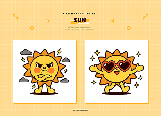 캐릭터 감정 컬러 일러스트 모션 표정 선글라스 태양 귀여움 분노 해맑음 일러캐릭터 AI파일 자연요소 안경 컨셉 파일형식 벡터