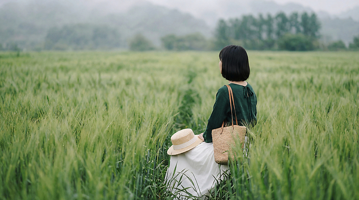 JPG 편집이미지 응시 계절 여자 가방 자연 한국 앉기 풍경 일상 초록색 밀짚모자 청보리 청보리밭 의료성형뷰티 편집실사 AI인물포토 AI콘텐츠 모자_잡화 시선 잡화 아시아 컬러 밭 모션 사람 라이프 CG 생태계 보리 파일형식 AI포토