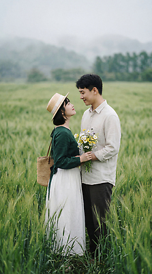 JPG 편집이미지 커플 응시 행복 꽃다발 밭 자연 대화 사랑 두명 여름 청보리 청보리밭 의료성형뷰티 편집실사 AI인물포토 AI콘텐츠 시선 계절 꽃 감정 농업 관계 말하기 사람 CG 생태계 보리 파일형식 AI포토