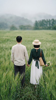 JPG 편집이미지 커플 꽃 자연 산 사랑 풍경 초원 초록색 여름 농경지 걷기 손잡기 논밭 청보리 청보리밭 의료성형뷰티 편집실사 AI인물포토 AI콘텐츠 식물 계절 감정 컬러 밭 관계 모션 논 농장 CG 생태계 보리 파일형식 AI포토