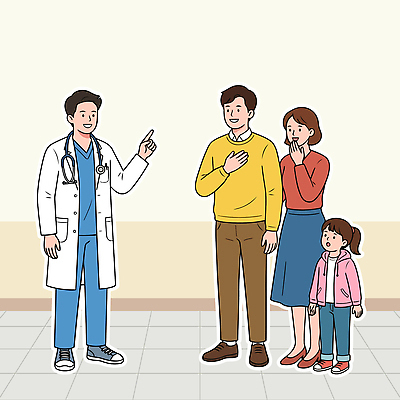 여자 남자 어린이 일러스트 의학 가족 건강 병원 대화 치료 부모 의사 자녀 검사 상담 예방 대답 증상 환절기 국내일러스트 AI파일 계절 관계 말하기 사람 의료진 파일형식 벡터