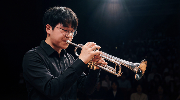 JPG 편집이미지 남자 문화 예술 악기 음악 연주 조명 소리 공연 무대 트럼펫 의료성형뷰티 편집실사 AI인물포토 AI콘텐츠 문화예술 사람 이벤트 금관악기 CG 파일형식 AI포토