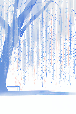 JPG 나무 백그라운드 잎 벤치 일러스트 자연 바람 사람 앉기 풍경 파란색 그늘 버드나무 그림 국내일러스트 AI일러스트 AI콘텐츠 자연요소 식물 컬러 의자 모션 날씨 생태계 파일형식