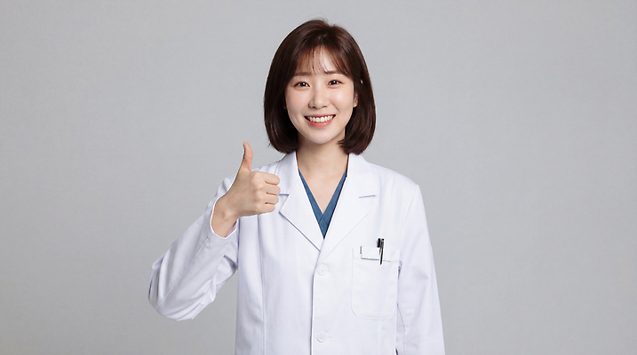 JPG 편집이미지 옷 여자 손가락 의학 표정 건강 병원 웃음 성인 치료 의료진 의사 엄지손가락 의사가운 자신감 전문직 긍정 의료성형뷰티 편집실사 AI인물포토 AI콘텐츠 직업 손 감정 컨셉 사람 가운 CG 파일형식 AI포토