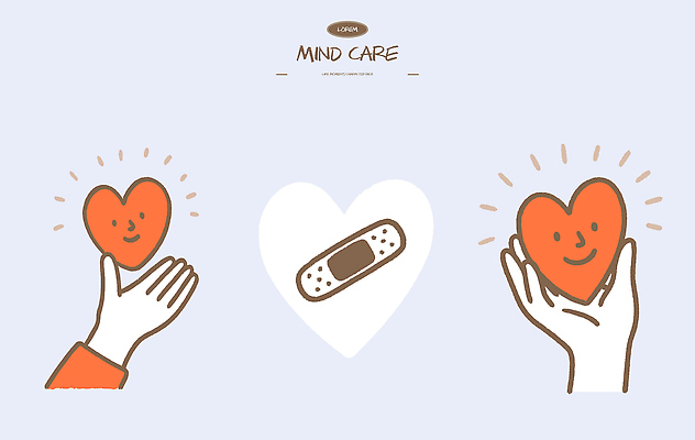 손 행복 감정 일러스트 건강 관리 치료 하트 마음 표현 반창고 긍정 심리 마상 치유 정신건강 국내일러스트 AI파일 모양 컨셉 의학 신체부위 의료용품 신조어 약어 파일형식 벡터