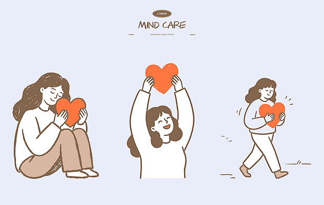 행복 감정 일러스트 안기 건강 사람 일상 그래픽 걷기 하트 마음 표현 즐거움 긍정 정신건강 국내일러스트 AI파일 모양 컨셉 모션 라이프 파일형식 벡터