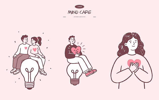 행복 감정 생각 일러스트 관계 관리 사랑 사람 마음 표현 심리 정신건강 국내일러스트 AI파일 건강 파일형식 벡터