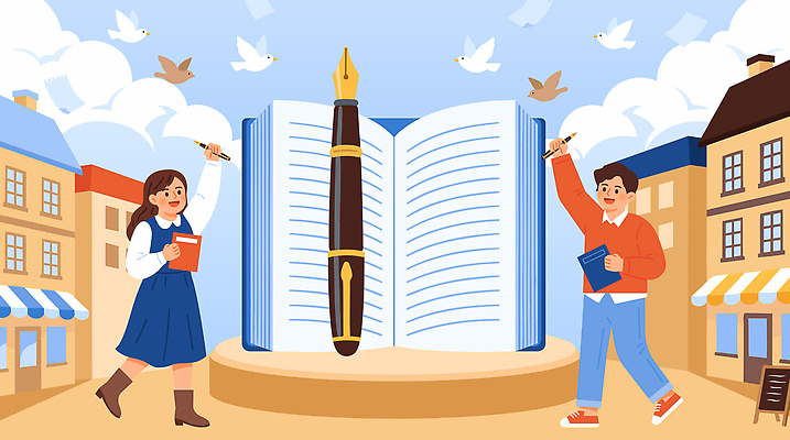 라이프스타일 교육 상징 일러스트 청소년 조류 하늘 거리 소녀 소년 야외 건물 책 친구 학습 펜 상점 도시 클래식 아날로그 국내일러스트 AI파일 동물 건축물 여자 남자 어린이 컨셉 관계 사람 생활 필기구 파일형식 벡터