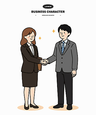 캐릭터 옷 여자 남자 일러스트 비즈니스 회의 협력 직장 사람 사무실 만남 인사 업무 전문직 계약 출발 점검 Handshake 국내일러스트 AI파일 직업 컨셉 회사 예절 작업 파일형식 벡터