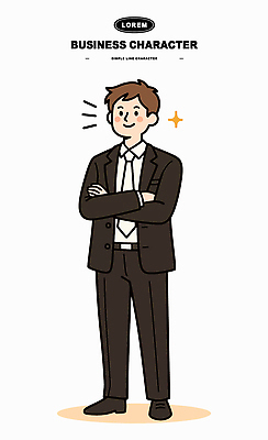 캐릭터 남자 일러스트 비즈니스 사업가 웃음 정장 팔짱 공간 표현 자신감 그림 스타일 국내일러스트 AI파일 직업 옷 감정 모션 표정 사람 파일형식 벡터