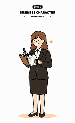 캐릭터 손 옷 여자 얼굴 일러스트 비즈니스 회의 직장 웃음 펜 기록 메모지 작업 스케치 준비 문서 국내일러스트 AI파일 회사 표정 미술 사람 신체부위 필기구 사무용품 파일형식 벡터
