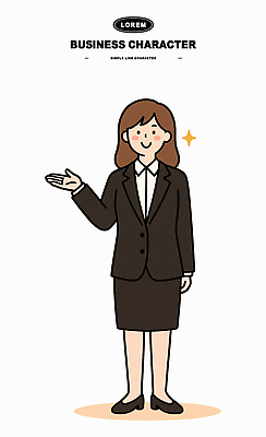캐릭터 여자 포즈 일러스트 비즈니스 협력 직장 미소 정장 손짓 일상 표현 업무 작업 소통 자기소개 전문 스타일 상호작용 국내일러스트 AI파일 옷 컨셉 회사 모션 표정 사람 라이프 파일형식 벡터